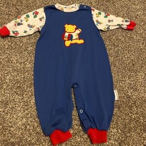 Vintage Health-Tex One Piece Outfit 24 Month Blue Bears School Snap Printed